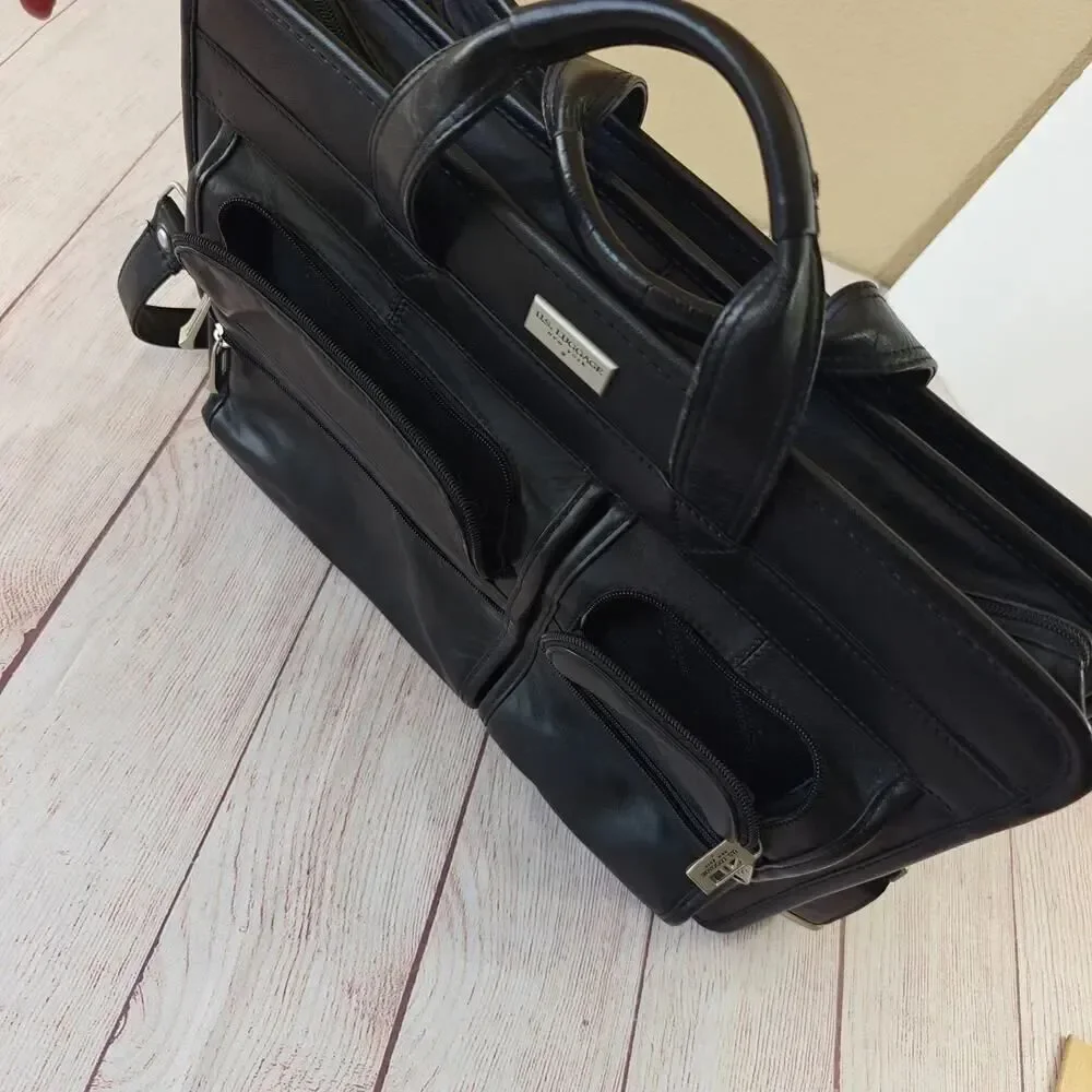 Vintage 90s U.S. Luggage NY leather expandable briefcase/laptop travel bag